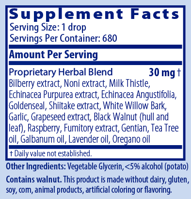 Biocidin Liquid Ingredients Label